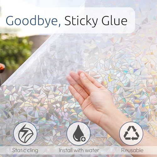 rabbitgoo Rainbow Window Privacy Film, Stained Glass Cling, 11.8" x 157.4"