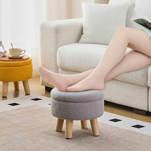 Wimarsbon Round Storage Ottoman,Footstool with Padded Seat and Wood Legs
