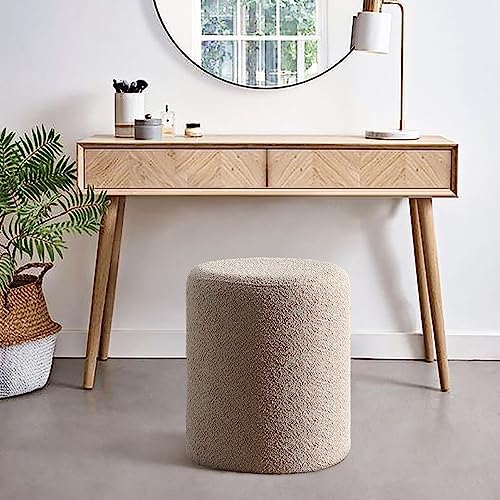 Get Set Style Modern Round Ottoman with Soft Padded Seat, Vanity Stool for Makeup, Upholstered Foot Stool for Living Room, Bedroom