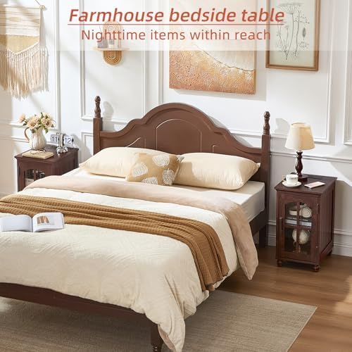 Narrow Side Table Set of 2, Farmhouse Nightstand with Charging Station