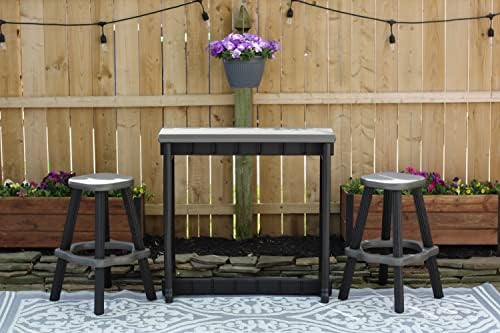 Single Bar Set Includes 2 Barstools Deep Grey Top & Black Base Ideal for Patio Hot Tub Area Backyard Durable WeatherResistant Design Easy Nohardware Assembly Proudly Made in USA