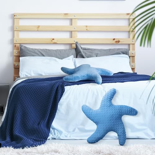 Fumete Starfish Pillow Beach Starfish Shaped Throw Pillows 20'' Stuffed Animal Cute Plush Coastal Decor Ocean Star Pillow Plush Cushion for Bedroom Living Room Sofa Couch(Dark Blue,2 Pcs)