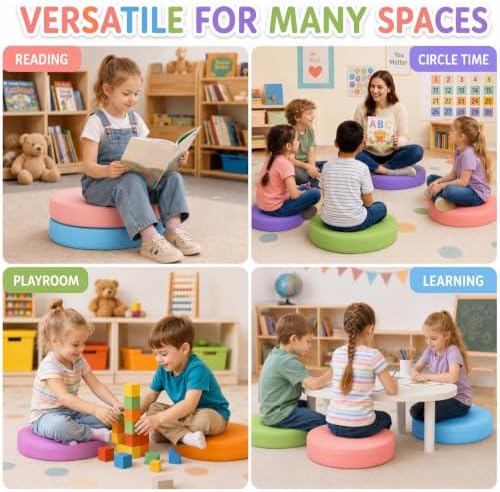 12 Pcs Floor Cushions kids, Macaron Color, 13.8 x 13.8 x 2 Inch
