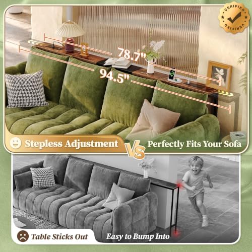 Huuger 78.7-94.5'' Extendable Behind Couch Table with Outlets, Rustic Brown