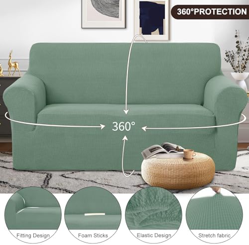 U-NICE HOME Oversized Stretch Loveseat Couch Cover, Cyan