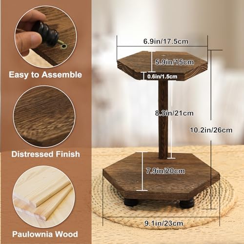 Tikea 2-Tier Wood Riser for Decor, Farmhouse Bathroom Corner Counter Shelf