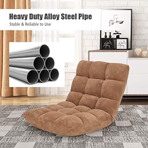 S AFSTAR Cushioned Floor Chair, 14-Position Adjustable Padded Lazy Recliner with Comfortable Back Support and Skin-Friendly Cover, Great for Reading, Playing Game, Meditating (Beige)