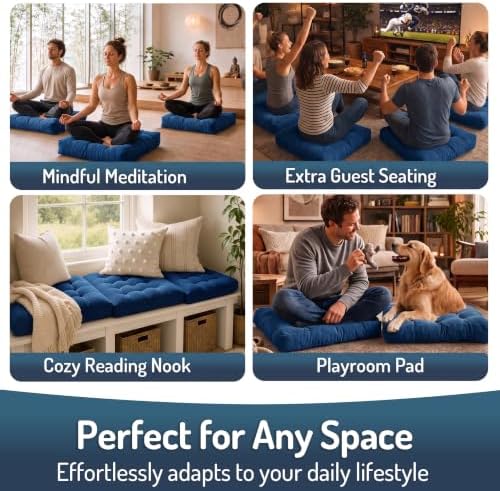 Large Floor Pillow for Adults, Square Meditation Cushion, 22 Inch Navy