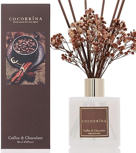 Cocorrína Reed Diffuser Sets - Coffee & Chocolate Scented Diffuser with Sticks Home Fragrance Reed Diffuser for Bathroom Shelf Decor
