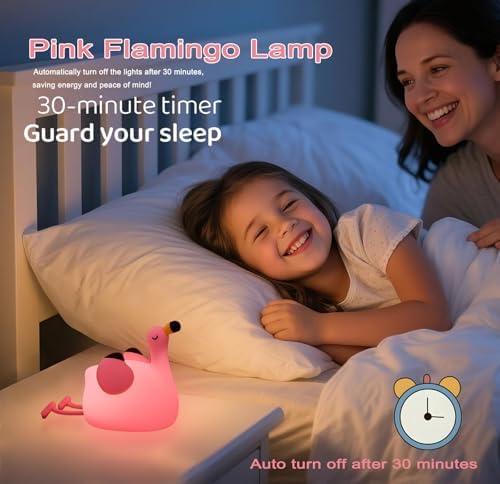 Flamingo Night Light for Kids, Pink Silicone Squishy Dimmable Nursery Lamp