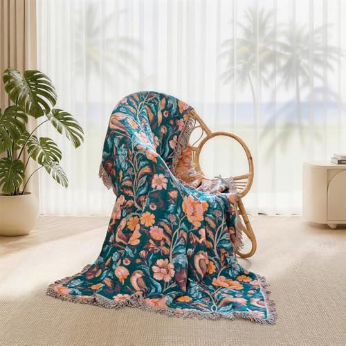 Boho Throw Blanket Cotton - Lightweight Floral Throw Twin Size Gifts