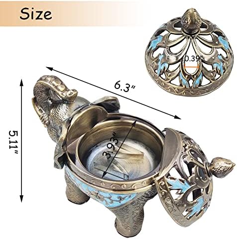 Hourwof Metal Elephant Incense Holder,Vintage Cone Coil Incense Burner with Lid,Ash Catcher,Aromatherapy Ornament Home Office Decor (Light Blue)