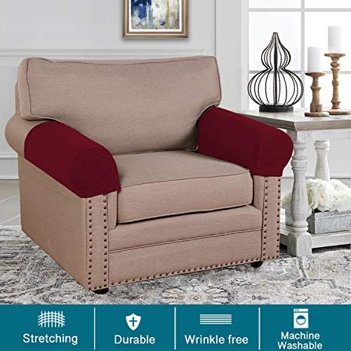 Turquoize Stretch Armrest Covers for Chairs and Sofas Couch Arm Covers for Sofa Spandex Jacquard Armrest Cover Anti-Slip Furniture Protector Armchair Slipcovers for Recliner Set of 4, Burgundy