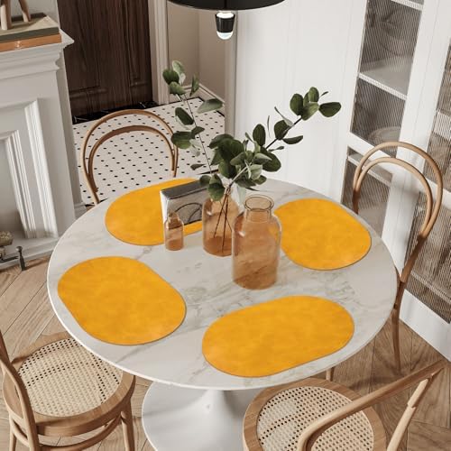 ADRIMER Oval Placemats Set of 4, Wipeable Faux Leather, Yellow
