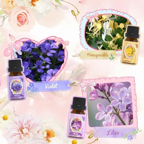 Soulorigin Floral Essential Oils Set, Fragrance Oil Gift Set for Diffuser, Natural Scent Diffuser Oil for Candle Making- Rose, Gardenia, Jasmine, Honeysuckle, Violet, Lilac