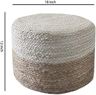 Pouf Ottoman 100% Jute Pouffe Natural Ivory (18"x18"x12")