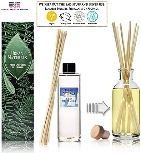 Urban Naturals Crisp White Linen Scented Oil Reed Diffuser Refill | Free Set of Reed Sticks! A Fresh, Clean Cotton Scent, 4 oz