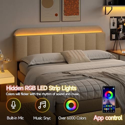 ONBRILL King Headboard Only with LED Light & Storage, Adjustable Headboards