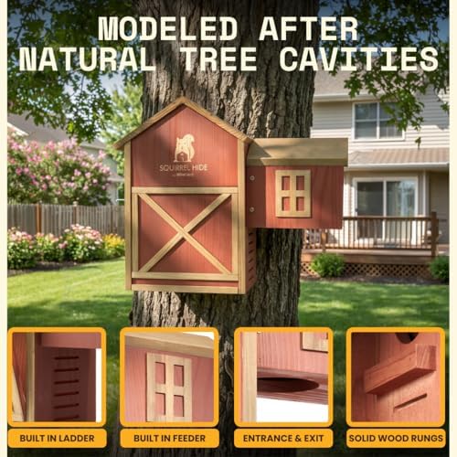 WildYard Squirrel House for Outside - Cedar, Dual Chamber with Ladder