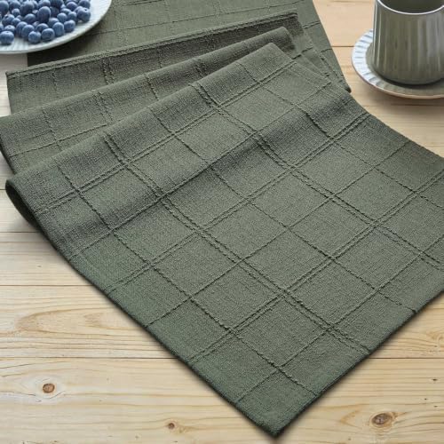 ZeeMart Linen Checked Farmhouse Table Runner, 13x36 Inches Army Green