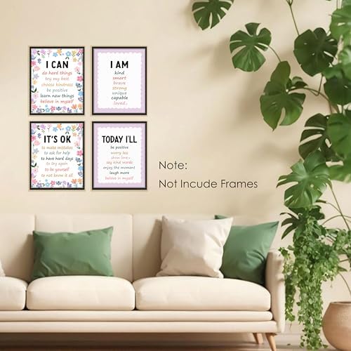 BESERH Boho Floral Positive Affirmation Wall Decor, Inspirational Motivational Quote Wall Art Prints Posters for Classroom Kids Room Nursery Playroom, 8x10 Inches Set of 4 Unframed