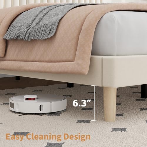 Queen Bed Frame with Adjustable Headboard, Velvet Upholstered Platform Bed