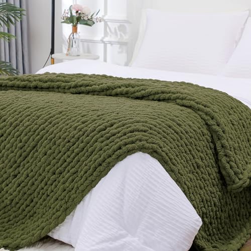 Bigacogo Chunky Knit Throw Blanket for Couch, 51x63 inches, Yellow Green