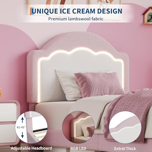 Twin Size Kids Bed Frame with Adjustable RGB LED Headboard