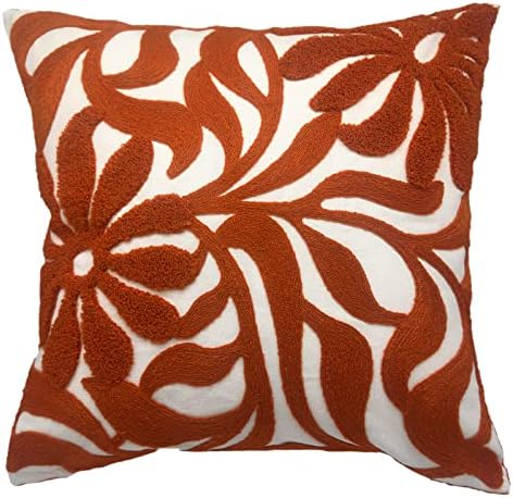 Alysheer Floral Embroidered Throw Pillow Cover 18"x18" 1pc, Burnt Orange