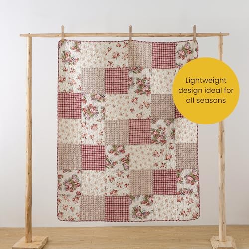 SLPR - Cotton Quilted Throw Blanket, 50" x 60" Patchwork, Country Roses