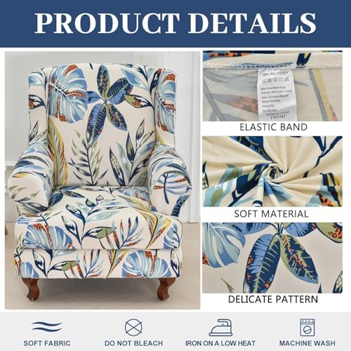 HAOYONG Wing Chair Slipcovers Stretch Wingback Chair Covers Printed 2 Pieces Wingback Armchair Slipcover Elastic Chair Slip Covers Washable Armchair Protector Cover for Living Room and Bedroom