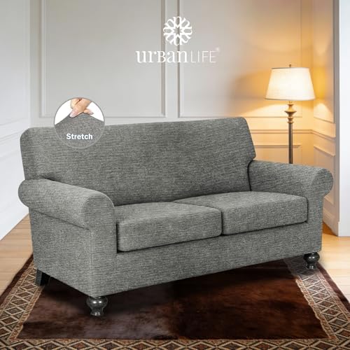 URBANLIFE 3-Piece Stretch Sofa Covers for 2 Cushion Couch, Light Gray