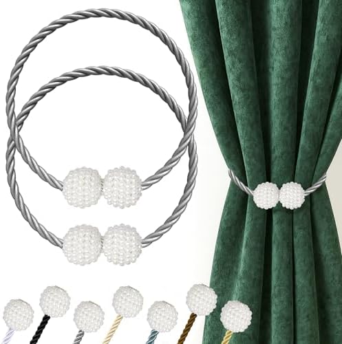 Hion Magnetic Curtain Tiebacks Grey 2pcs, Curtain Holdbacks Hooks Holders