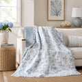 Brandream Blue Toile Quilted Throw Blanket 47" x 60" Cozy Cotton Decorative Blanket French Country Cottage Floral Quilt Throw for Bed Couch Sofa Daybed All-Season Coverlet