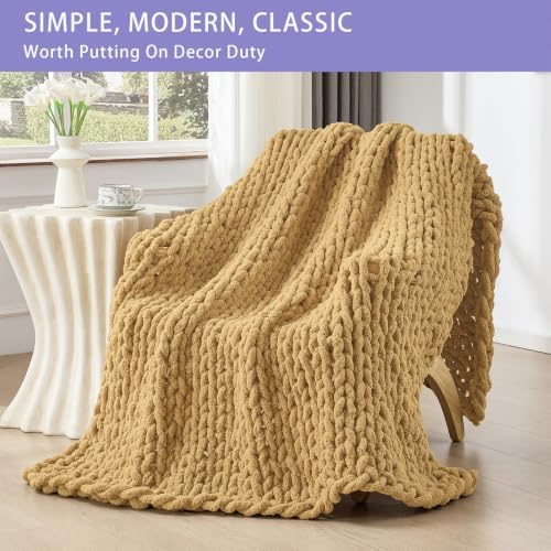 Bigacogo Chunky Knit Throw Blanket for Couch, 51x63 inches, Goldenrod