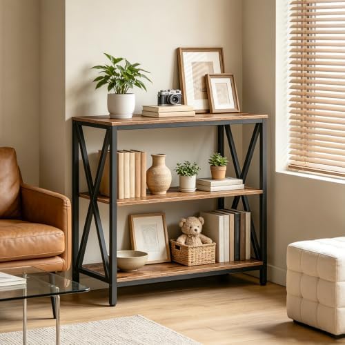 MAHANCRIS 31.5" Sofa Table, Industrial Console Table, 3-Tier Entryway Table