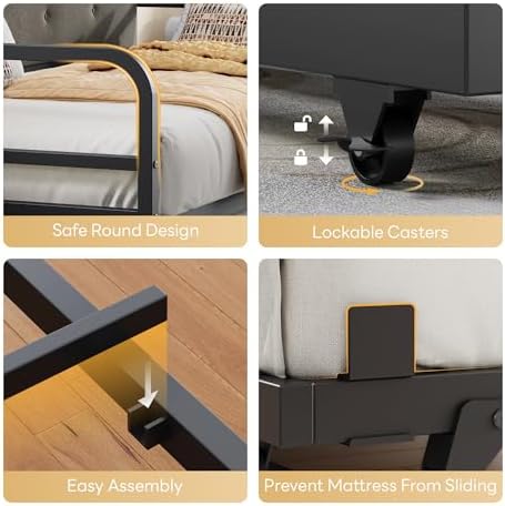 LIKIMIO Daybed with Trundle, Twin Bed Frame, Dark Black