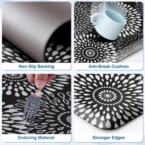 LuxStep Kitchen Mats for Floor,0.47 inch Thicker Cushioned Rug Anti-Fatigue Mats for Kitchen Decor Accessories,Waterproof Non-Slip Mats and Rugs Set for Office,Laundry 17.3"×29"+17.3"×47",Black