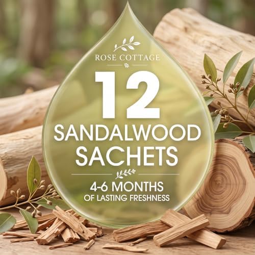 Large 12 Packs Sandalwood Hanging Scented Sachets Long-Lasting Closet Deodorizer Air Freshener Fabric Refresher Odor Eliminator for Drawer Home Fragrance Gift Set