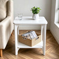 Solid Wood White Side Table for Living Room, Bedroom