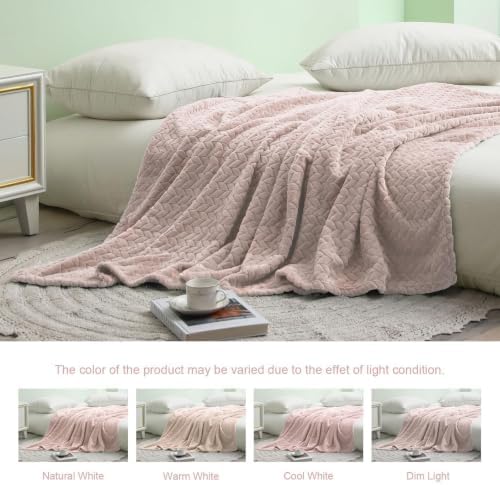 Exclusivo Mezcla Fleece Throw Blanket for Couch Sofa, 50”x70”, Camel