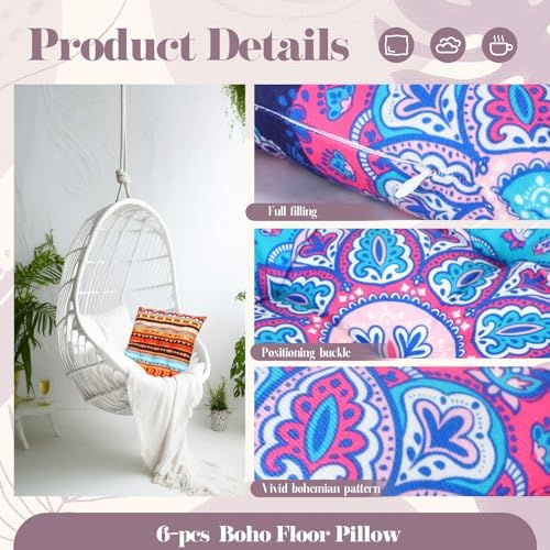 Menkxi 6 Pcs Bohemian Floor Pillows 15 Inch, Stylish