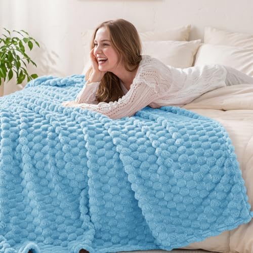 Exclusivo Mezcla Large 3D Fleece Throw Blanket for Couch, Blue