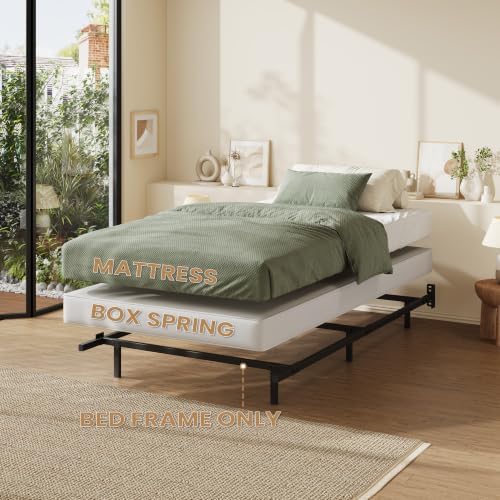 SHA CERLIN 7 Inch Metal Bed Frame, 6-Leg Box Spring Base, Black, Twin