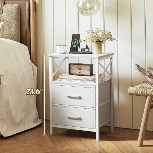 Huuger Night Stand with Charger Station, USB-C Port, End Table