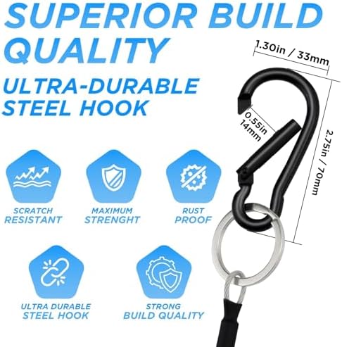 SDTC Tech 8 Inch Hanging Straps with Carabiner Hook 10 Pack