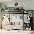 Twin XL Size Metal Loft Bed Frame with Convertible Staircase & Built-in Storage Shelves & Wardrobe, Loft Bed with Slats & Guardrail, No Box Spring Required, Easy Assembly, for Bedroom, Black