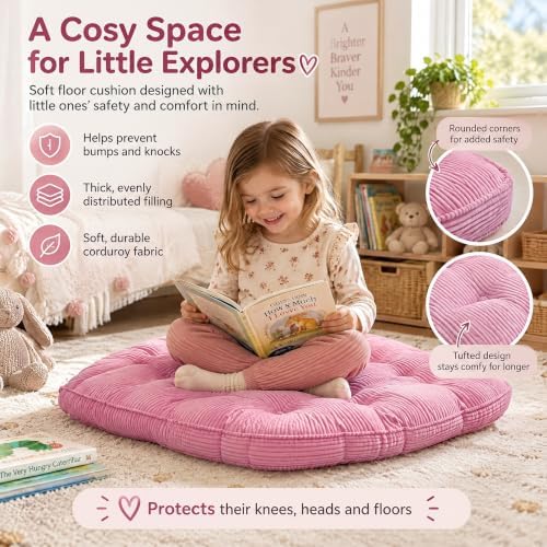 TOPCHANCES Large Corner Floor Cushion for Kids 39"x39", Soft Non-Slip Plush Floor Pillow, Playroom Reading Yoga Meditation Mat