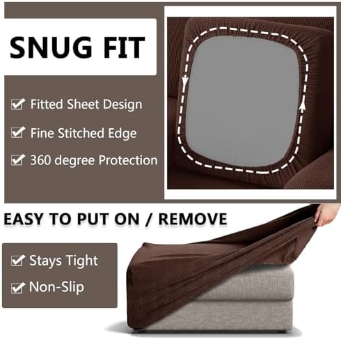 3 Piece Stretch Matching Chair and Ottoman Slipcover Set, Jacquard Arm Chair/Ottoman/Fitted Seat Covers, Non-Slip Accent Armchair and Foot Stool Slip Cover (Brown,3 Pieces Set)
