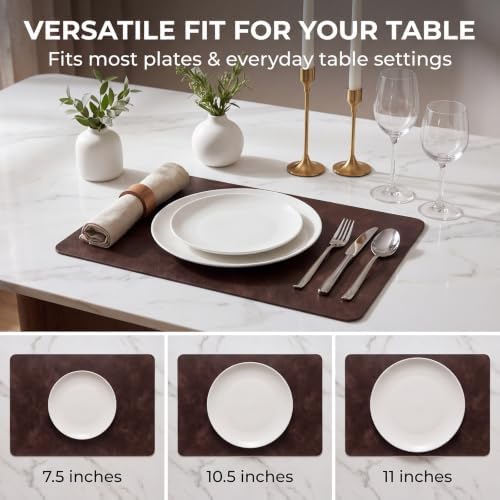 ADRIMER Fall Placemats Set of 8, Heat Resistant Faux Leather, Coffee